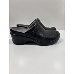Alegria Clogs Mules Womens‎ 39 Black Tooled Leather Slip On Comfort Western
